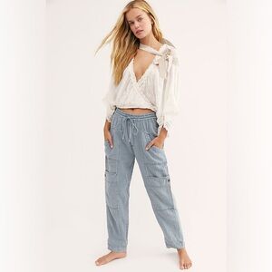 Free People Feeling Good Utility Cargo Pull On Pants Blue